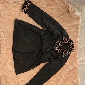 Black/giraffe print coat